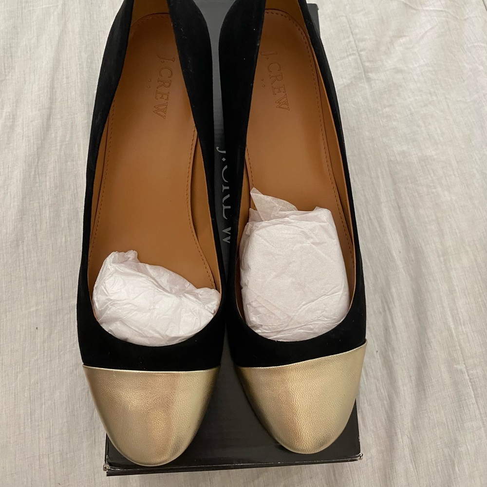 NEW J. Crew Black/Gold Block heels